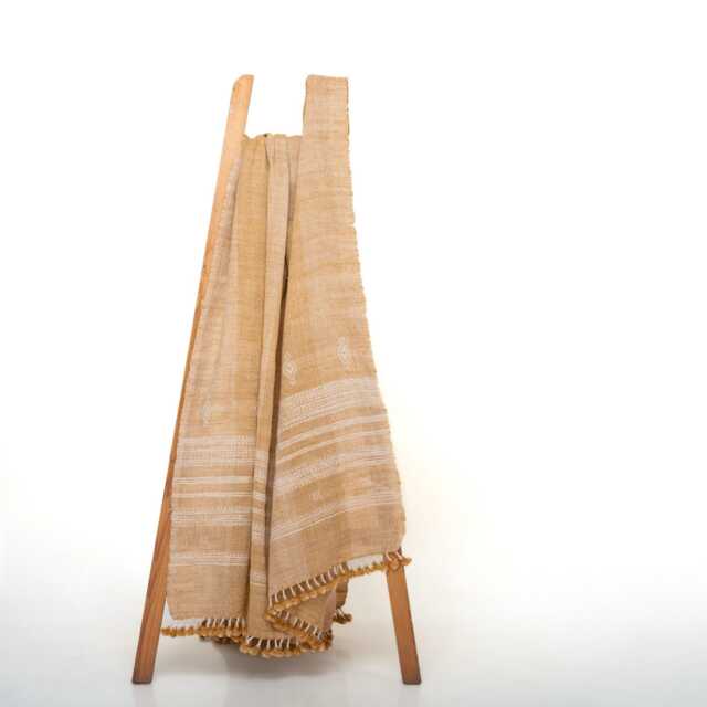 Orange Tan Indian Wool Throw Blanket, Handwoven Sofa Coverlet & Boho Bed Runner - Marigold - image 1