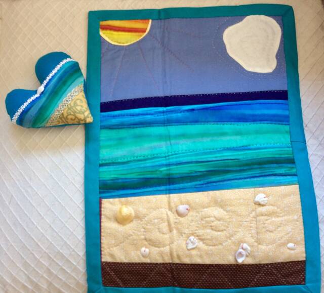 Hand Quilted Seascape Wall Hanging With Shells, Coastal Decor - image 1