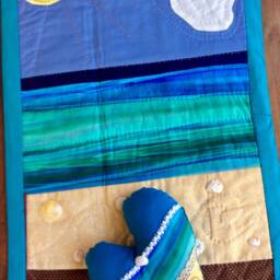 Hand Quilted Seascape Wall Hanging With Shells, Coastal Decor - thumbnail 2