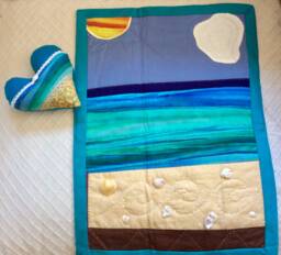 Hand Quilted Seascape Wall Hanging With Shells, Coastal Decor - thumbnail 1