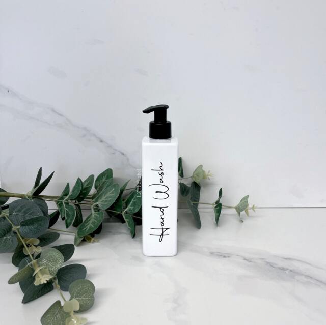 Personalised White Square 250Ml Plastic Bottle With Pump/Reusable, Refillable Bathroom Kitchen Hand Wash, Lotion, Dish Soap Etc - image 1