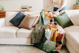 Patchwork Lap Quilt & Velvet Cushion Bundle - thumbnail 1