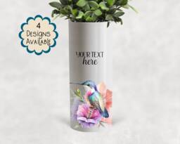 Watercolour Hummingbird Ceramic Vase/ Flower Pot With Custom Text - The Perfect Gift For Humming Bird Lovers For Her, Mum, Friend - thumbnail 1