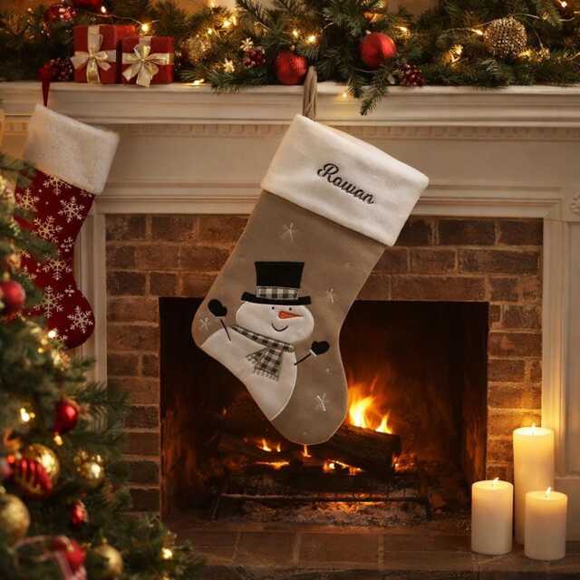 Personalised Silver Snowman Deluxe Christmas Stocking, Personalized Gift, Personalised Grey Stocking - image 1