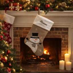 Personalised Silver Snowman Deluxe Christmas Stocking, Personalized Gift, Personalised Grey Stocking