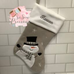 Personalised Silver Snowman Deluxe Christmas Stocking, Personalized Gift, Personalised Grey Stocking - thumbnail 2