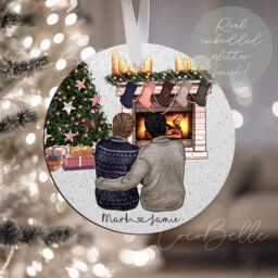Personalised Couple Bauble, Glitter Christmas Clip Art Boyfriend Girlfriend Name Love Daughter Engagement Gift UK Tree Decor Ideas Fianc?? - thumbnail 3