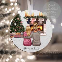 Personalised Couple Bauble, Glitter Christmas Clip Art Boyfriend Girlfriend Name Love Daughter Engagement Gift UK Tree Decor Ideas Fianc?? - thumbnail 2