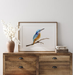 Kingfisher Watercolor Painting Art Print, Zen Bird Wall Decor - thumbnail 1
