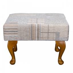 Handmade Small Footstool in Stone Patchwork Fabric - Maida Vale Upholstered British Custom Made - thumbnail 2
