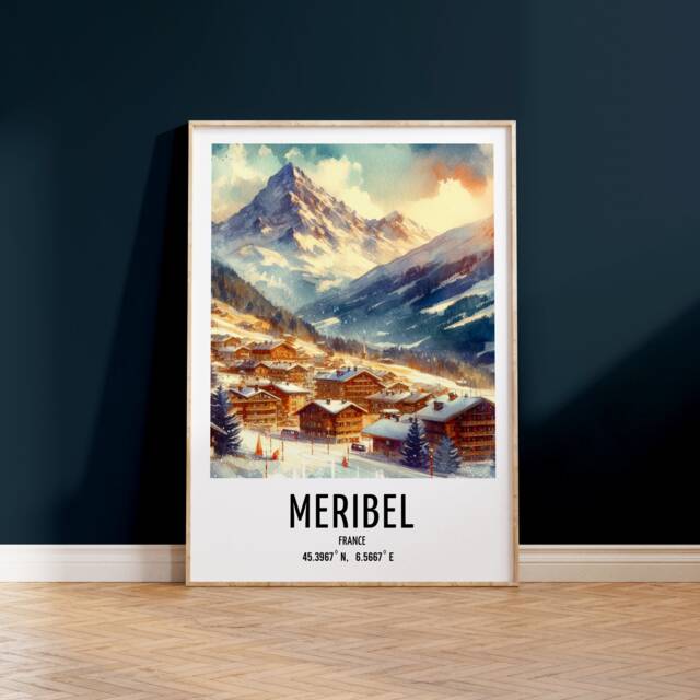 Meribel Ski Poster - Watercolour Art Print - Travel Wall Artwork Skiing Gifts French Alps Decor Resort Gift Snowboard - image 1