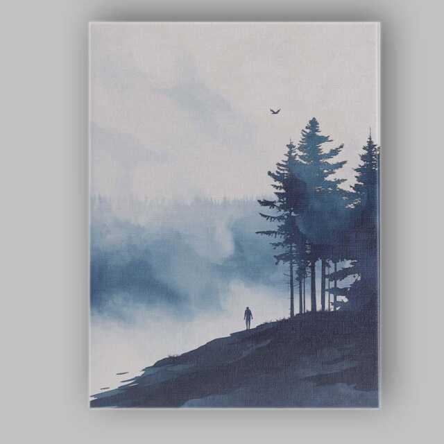 Misty Blue Pine Forest Minimalist Nature Landscape Canvas Wall Art Print Decor Picture Ready To Hang - image 1