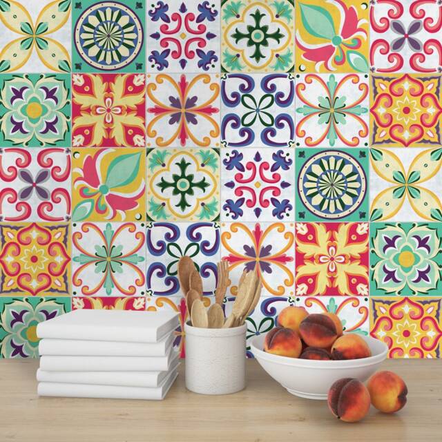 Seville Tile Stickers, Spanish Tile, Suitable For Wall & Floor, Waterproof, All Sizes, Modern Decor, Art Print, Pack 24, Skuvit - image 1
