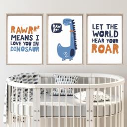 Set Of 3 Dinosaur Prints, Boys Nursery Wall Art, Bedroom Decor, Quotes, Sign, Posters - thumbnail 2