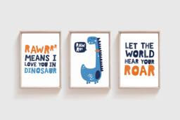 Set Of 3 Dinosaur Prints, Boys Nursery Wall Art, Bedroom Decor, Quotes, Sign, Posters - thumbnail 1