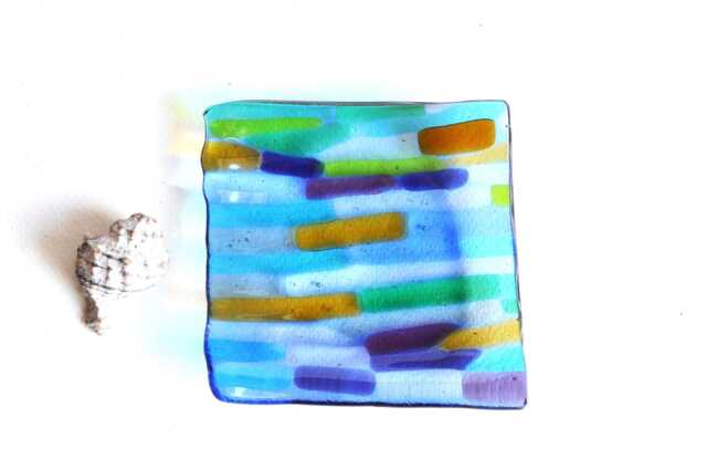 Murano Fused Glass Trinket Dish, Square Colorful Soap Dish - image 1