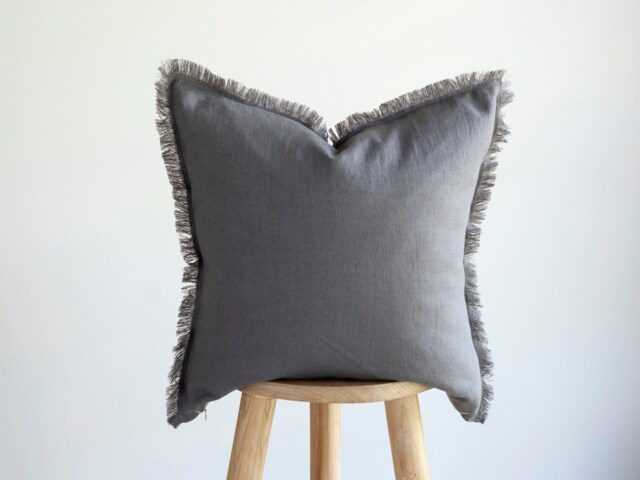 Gray Linen Fringe Pillow Cover Raw Edge Decorative Cushion - image 1
