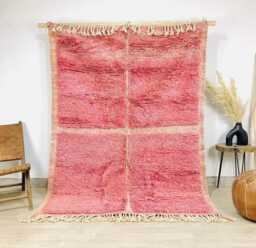 Pink White Checkered Moroccan Rug, Living Room Area Rugs, Hand Tufted Boho Decor - thumbnail 1