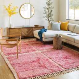 Pink White Checkered Moroccan Rug, Living Room Area Rugs, Hand Tufted Boho Decor - thumbnail 3