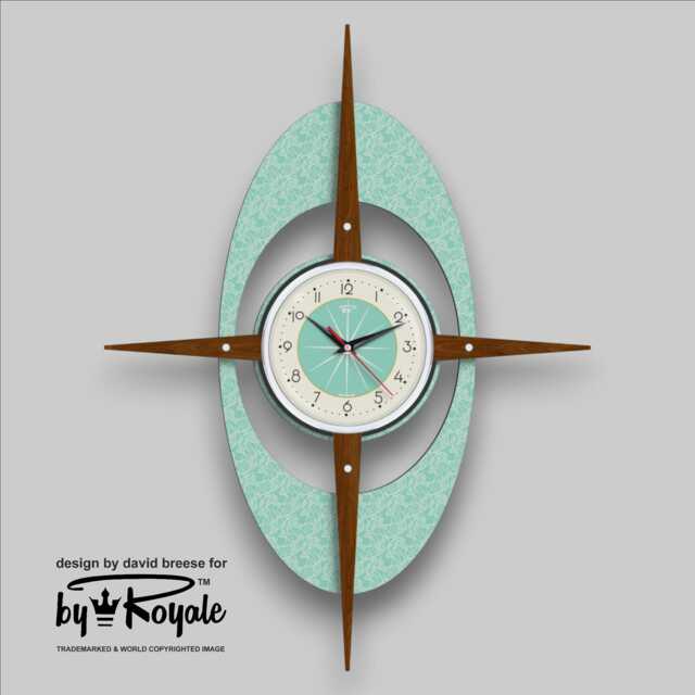 Large Starburst Clock Mid Century Modern Aquastone & Teak, 27-Inch - image 1