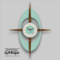 Large Starburst Clock Mid Century Modern Aquastone & Teak, 27-Inch - thumbnail 1