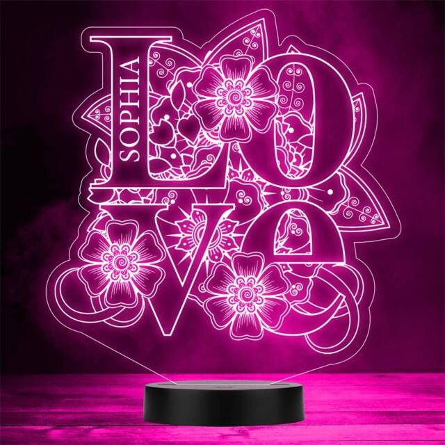 Love Letters With Mehndi Flowers Personalised Gift Colour Change Led Night Light - image 1