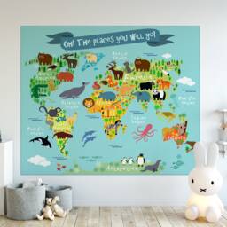World Map Wall Mural Peel & Stick, Kids Animal Decor - thumbnail 1