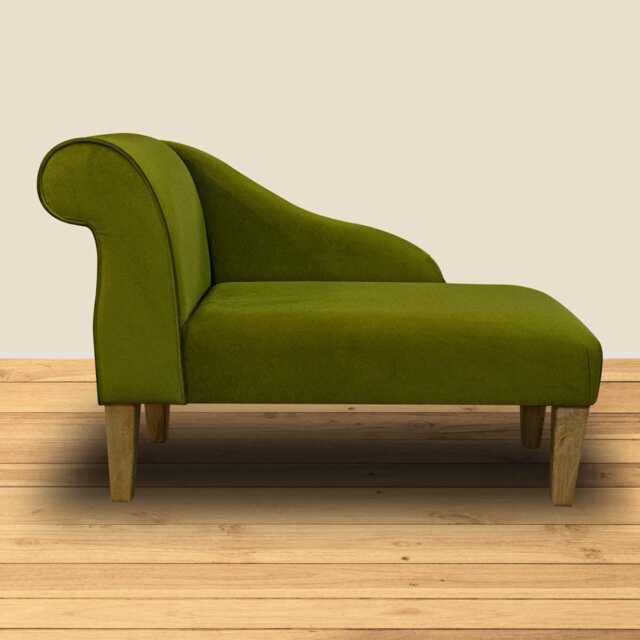 Grass Green Velvet Chaise Longue - Mini Indoor Sofa Lounger Handmade in Britain - image 1