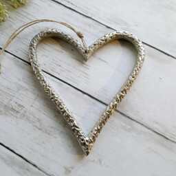 Patterned Slim Metal Silver Hanging Heart Decoration - The Home & Hearts Shop Rustic Wall Decor Shabby Wedding Gift Christmas - thumbnail 1