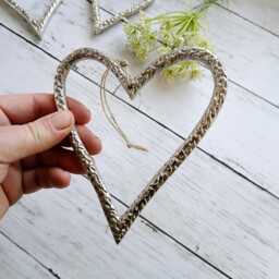 Patterned Slim Metal Silver Hanging Heart Decoration - The Home & Hearts Shop Rustic Wall Decor Shabby Wedding Gift Christmas - thumbnail 2