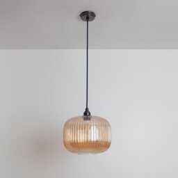 Amber Reeded Glass Pendant Light - thumbnail 2