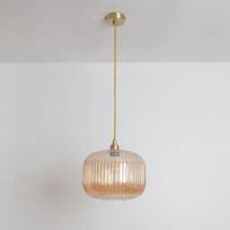 Amber Reeded Glass Pendant Light - thumbnail 1