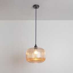 Amber Reeded Glass Pendant Light - thumbnail 3