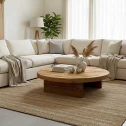 Handmade Solid Wood Round Coffee Table, Chunky Farmhouse Style - thumbnail 2