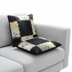 Set Of 2 Cowhide Patchwork Cushion Covers, Geometric Hair-On Hide Leather Pillow Cases - thumbnail 1