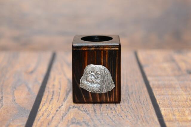 Pekingese - Wooden Candlestick With Dog, Souvenir, Decoration, Limited Edition, Collection - image 1