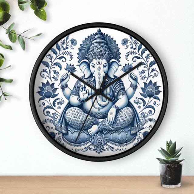 Ganesha, Wall Clock, Delft Blue Design, Spiritual, Energy, Housewarming Gift, Sacred Home Decor, Modern Twist, Harmony - image 1