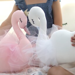 Swan Pillow, Baby Girl Nursery Decor Cushion, Decorative Princess Swan Plush Toy Kids Room Newborn Gift, White Pink Bed - thumbnail 2