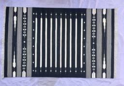 3x5 Black & White Cotton Rug Dhurrie - Stripes Handmade