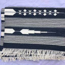 3x5 Black & White Cotton Rug Dhurrie - Stripes Handmade - thumbnail 4
