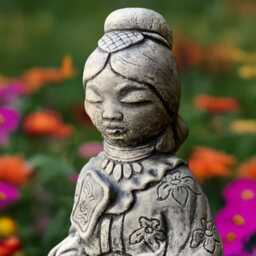 Concrete Asian Lady Statue Oriental Woman Figurine Zen Meditation Sculpture Stone Garden Decor Handmade Cement Ornament Cultural Home Gift - thumbnail 2