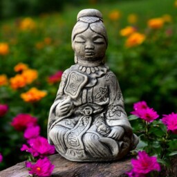 Concrete Asian Lady Statue Oriental Woman Figurine Zen Meditation Sculpture Stone Garden Decor Handmade Cement Ornament Cultural Home Gift - thumbnail 3