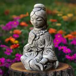 Concrete Asian Lady Statue Oriental Woman Figurine Zen Meditation Sculpture Stone Garden Decor Handmade Cement Ornament Cultural Home Gift - thumbnail 1