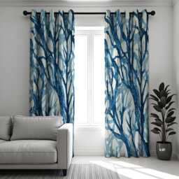 Blue Tree Branch Curtains, Watercolor Forest Pattern Drapes, Botanical Window Panels, Coastal Modern Style Custom Curtains - thumbnail 2