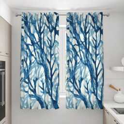 Blue Tree Branch Curtains, Watercolor Forest Pattern Drapes, Botanical Window Panels, Coastal Modern Style Custom Curtains - thumbnail 3