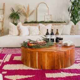 Pink White Abstract Moroccan Shag Rug, Large Area Handmade Berber Wool Carpet, Modern Boho Decor, Hand Tufted - thumbnail 3