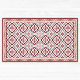 Red & Grey Linoleum Rug, Area Vinyl Mat, With Tiles Decorative Boarder. Kitchen Doormat - Art Mat Printed PVC Carpet - thumbnail 1