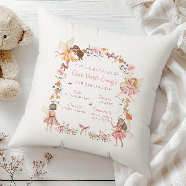 Personalised Christening Gift, Baptism Fairy Cushion For Girls, Gift Granddaughter, Goddaughter, Godparent - image 1