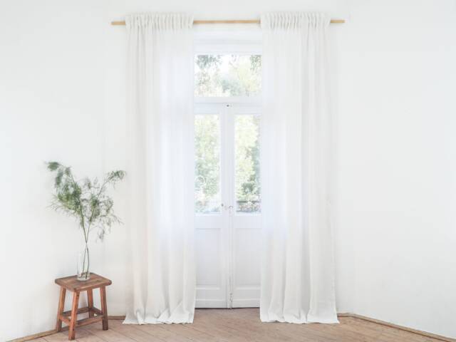 Pure White Heavy Linen - 280 G/M2 Curtain Panel With Tape. Pleating Tape Curtain. Pencil Pleat/1 Pcs - image 1