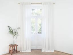 Pure White Heavy Linen - 280 G/M2 Curtain Panel With Tape. Pleating Tape Curtain. Pencil Pleat/1 Pcs - thumbnail 1